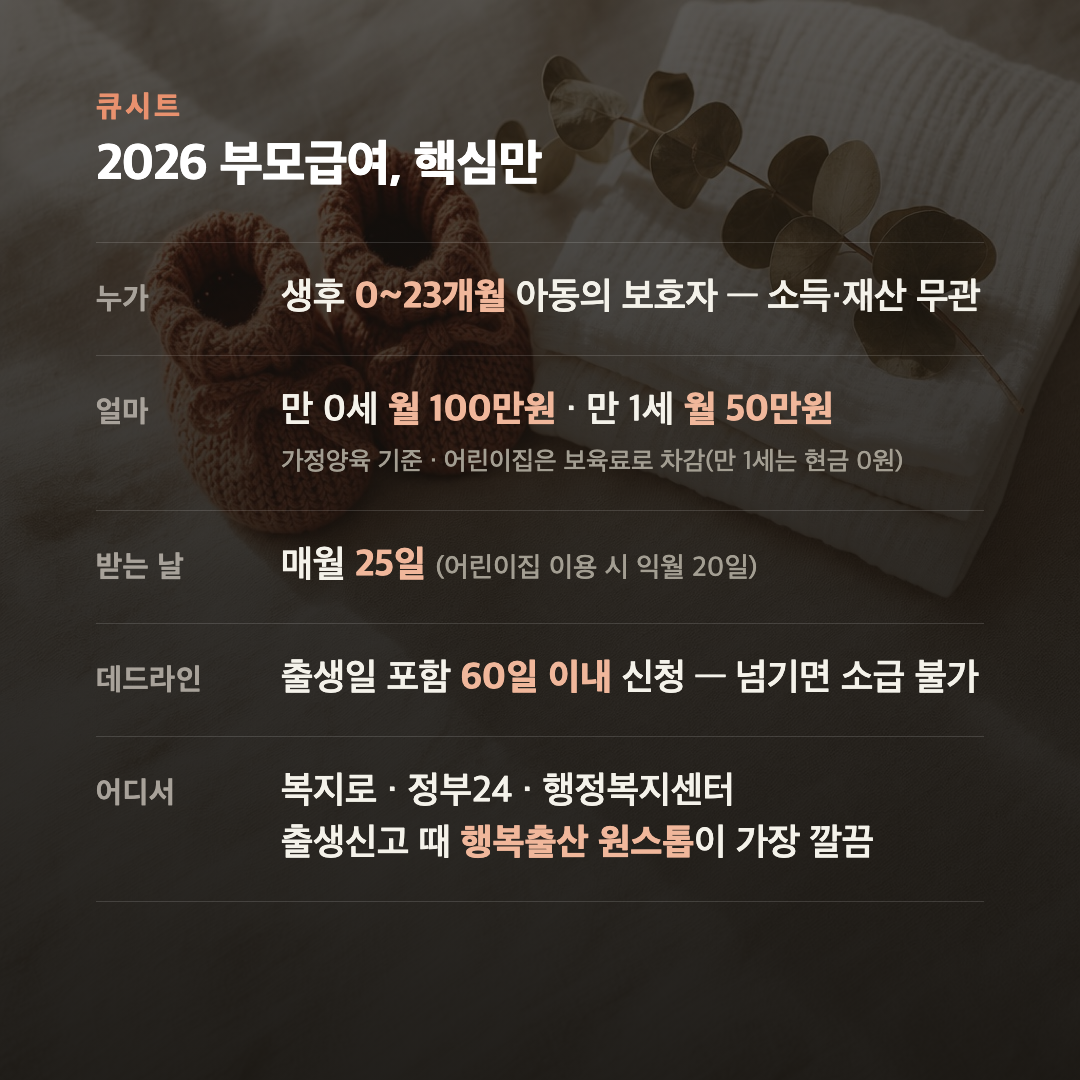 부모급여, 늦게 신청한 만큼 사라집니다 — 출생 후 60일이 기준입니다 카드 2