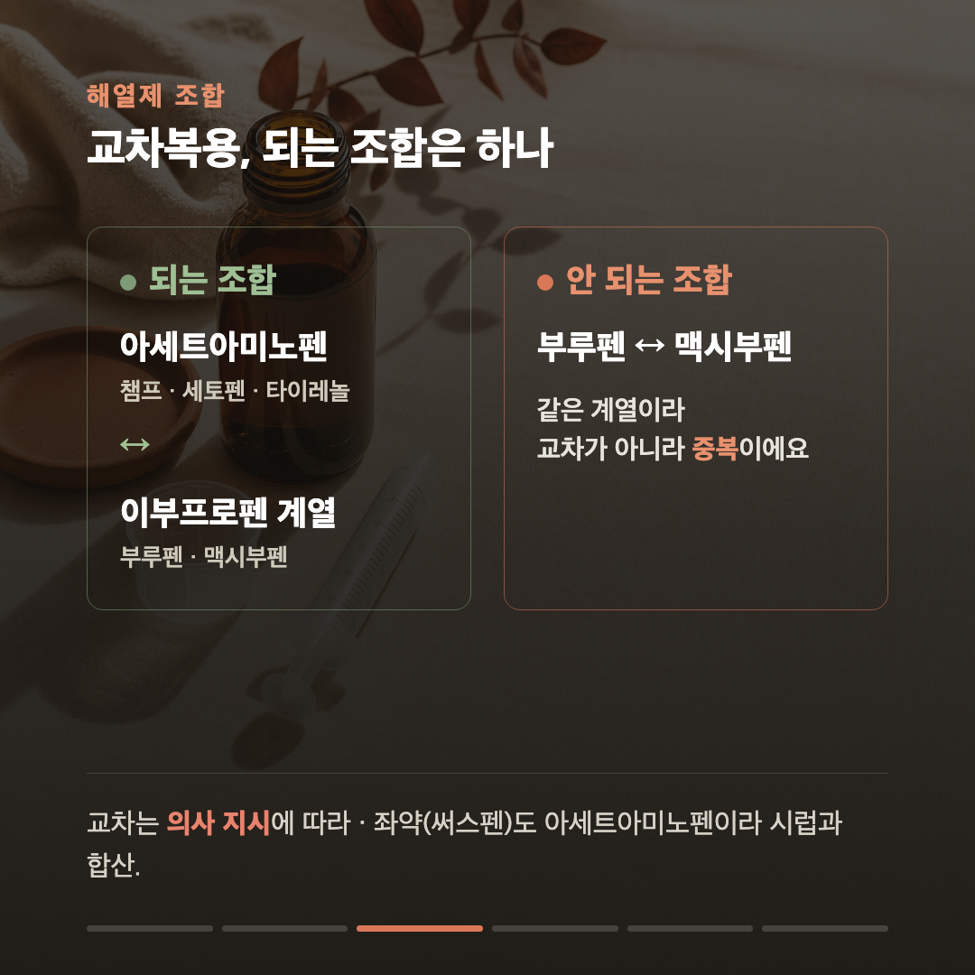 아기 해열제, 나이 아니라 몸무게입니다 — 교차 가능한 조합은 하나뿐 카드 3